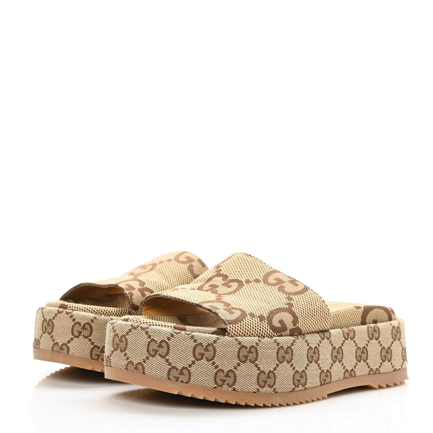 Monogram Maxi GG Angelina Platform 55mm Slide Sandals 36 Camel Ebony
