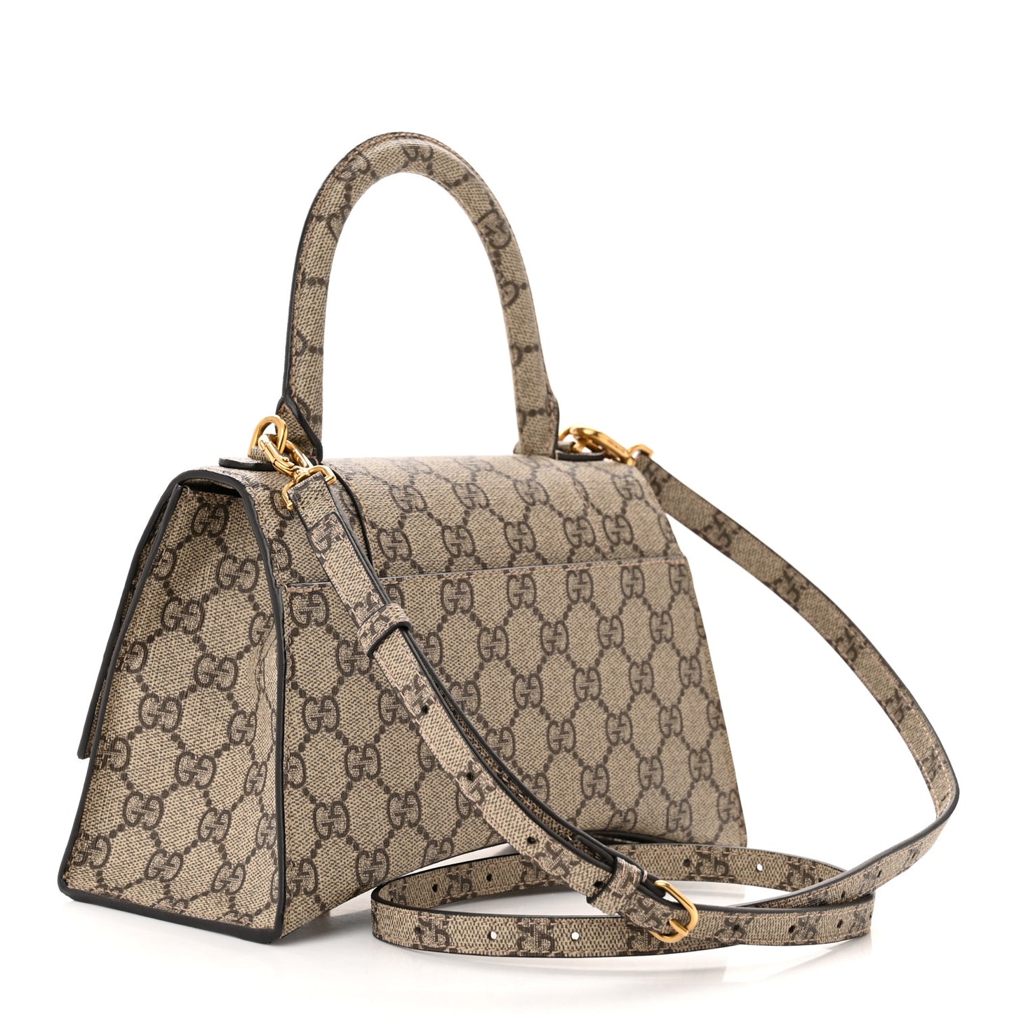 X GUCCI GG Supreme Monogram Small Hourglass Top Handle Bag Beige Ebony