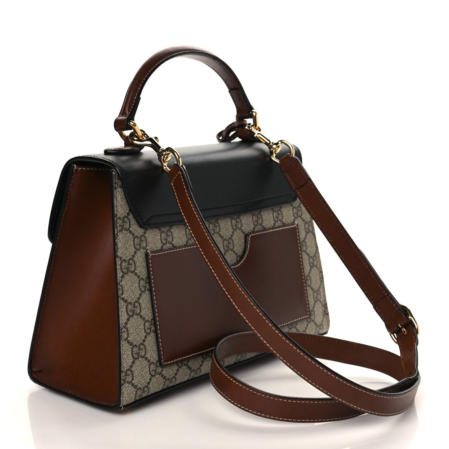 GG Supreme Monogram Calfskin Small Padlock Top Handle Bag Beige Black Cuir
