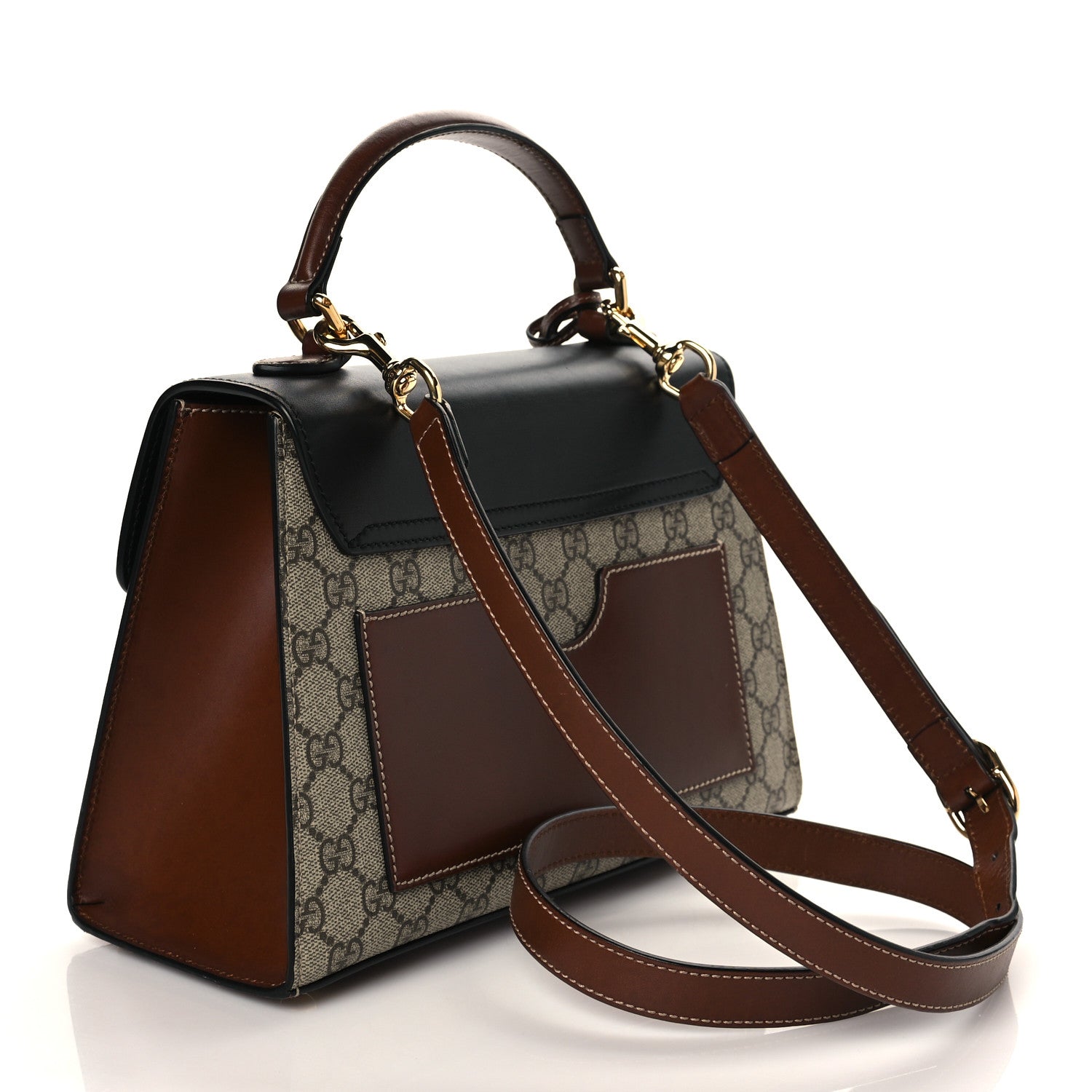 Gucci GG Supreme Monogram Calfskin Small Padlock Top Handle Bag Beige Black Cuir 3 of 11