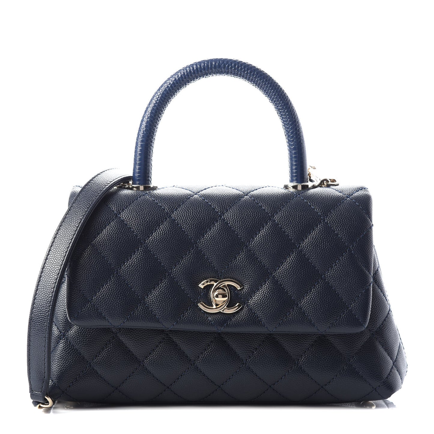 Caviar Quilted Lizard Embossed Mini Coco Handle Flap Navy