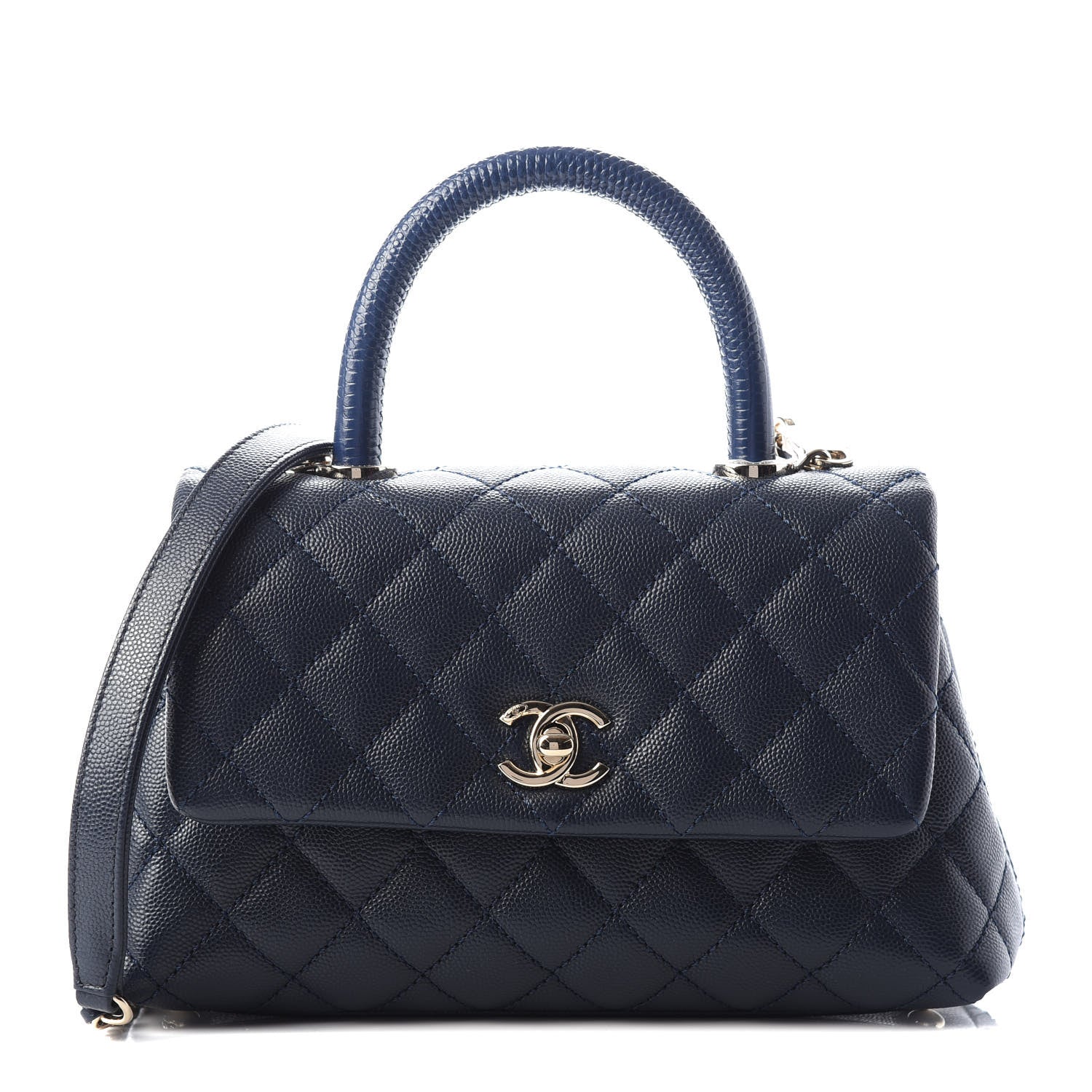 Chanel Caviar Quilted Lizard Embossed Mini Coco Handle Flap Navy 1 of 9