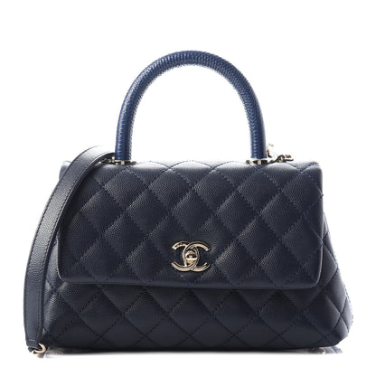 Chanel Caviar Quilted Lizard Embossed Mini Coco Handle Flap Navy 1 of 9
