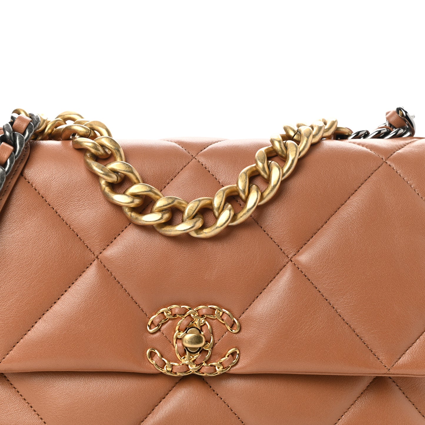 Lambskin Quilted Large Chanel 19 Flap Brown