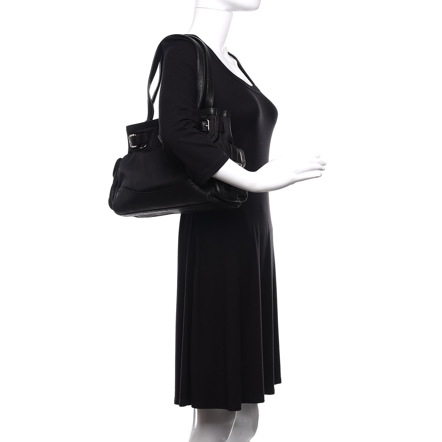 Prada Tessuto Nylon Calfskin Shoulder Bag Black 2 of 9
