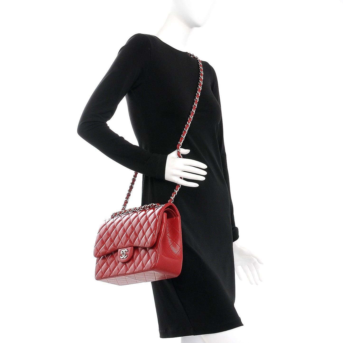 Caviar Quilted Jumbo Double Flap Red