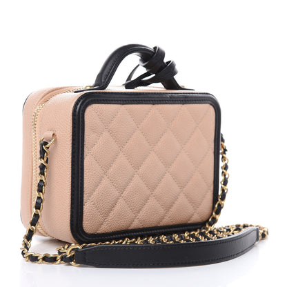 Chanel Caviar Quilted Small CC Filigree Vanity Case Beige Black 3 of 10