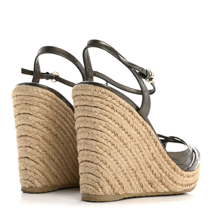 Gucci Patent Microguccissima Penelope Espadrille Wedge Sandals 37.5 Acero 5 of 10