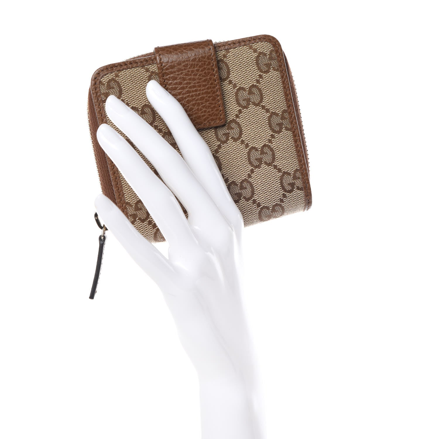 Gucci Monogram Dollar Calfskin Zip Around French Wallet Beige Ebony Tabacco 2 of 8