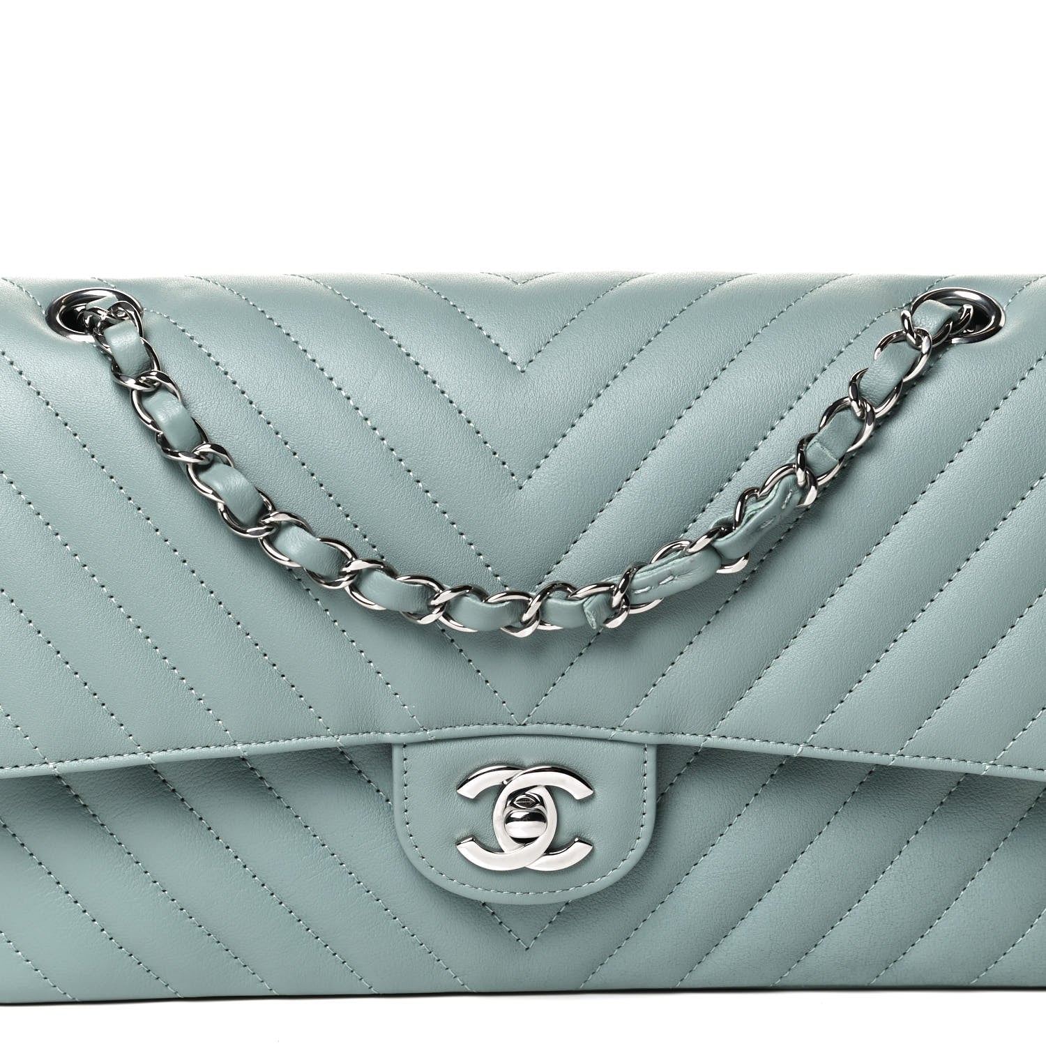 Chanel Calfskin Chevron Quilted Medium Double Flap Dark Green 9 of 11