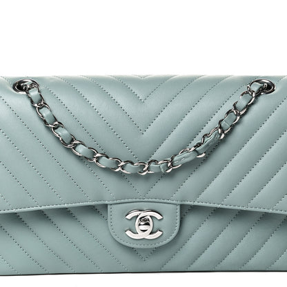 Chanel Calfskin Chevron Quilted Medium Double Flap Dark Green 9 of 11