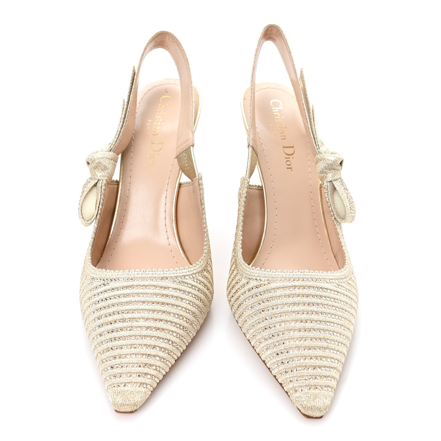 Cotton Laminated Strass J'Adior Slingback 100mm Pumps 38 Gold