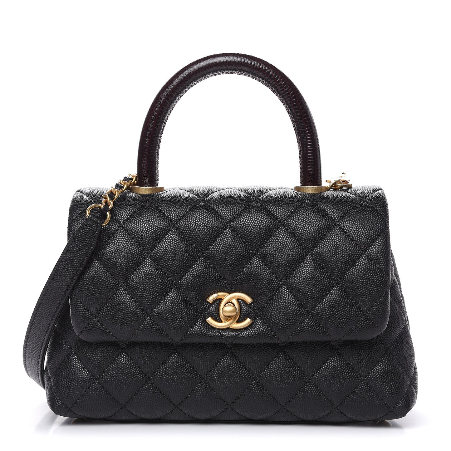 Caviar Lizard Embossed Quilted Mini Coco Handle Flap Black