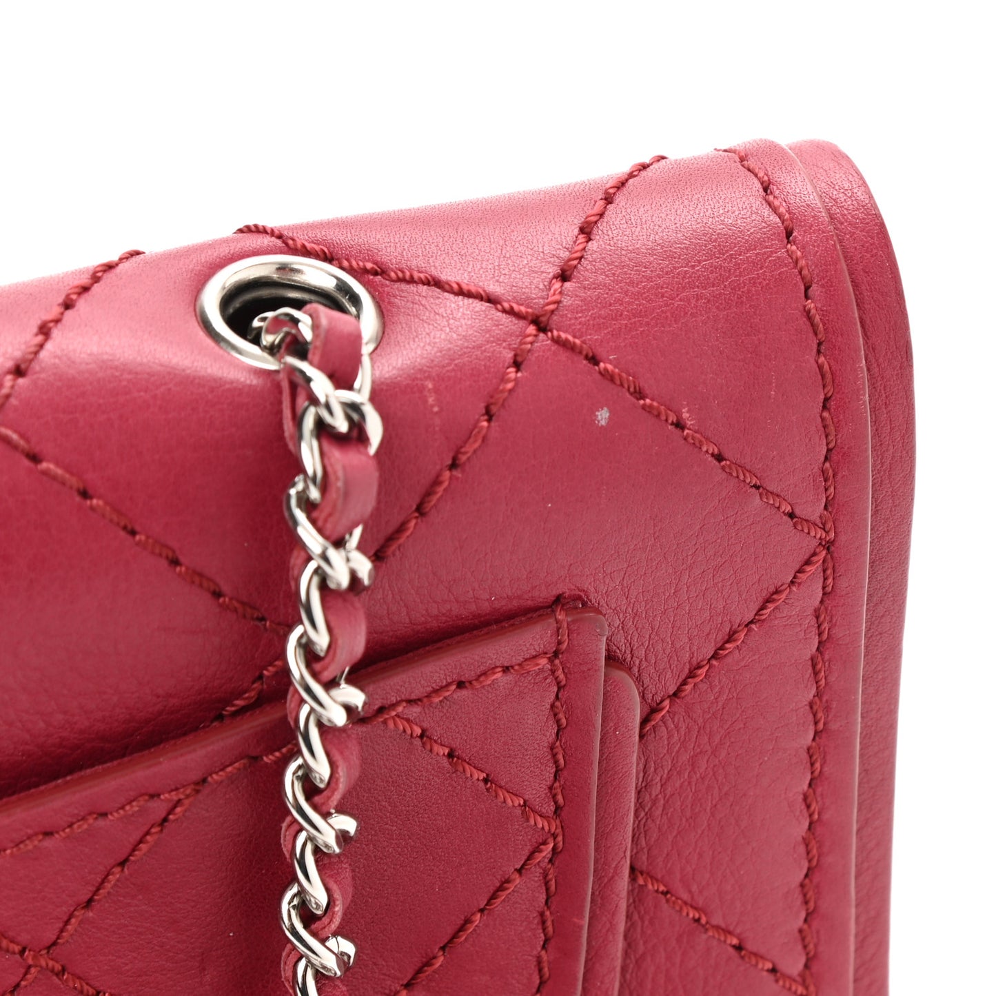 Calfskin Stitched Clutch Flap Red