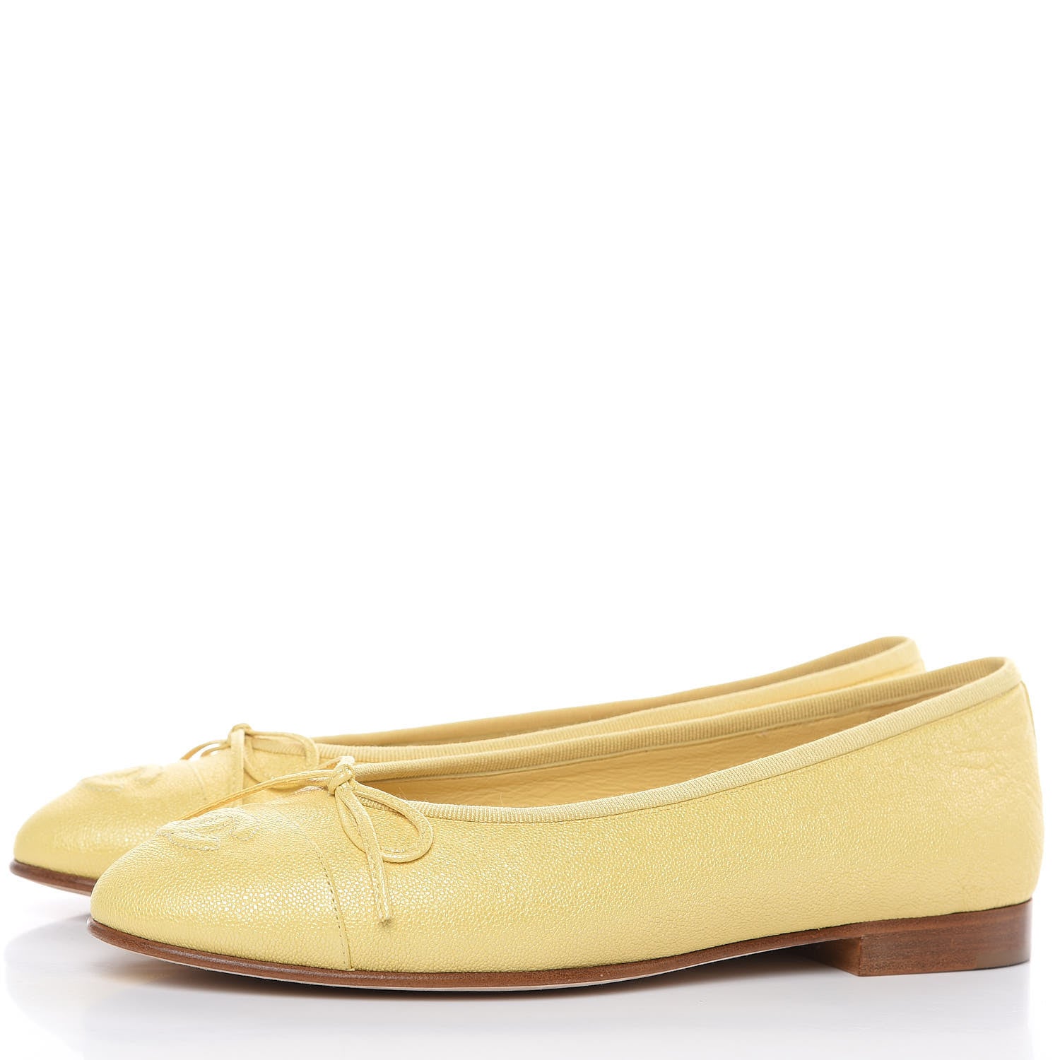 Chanel Iridescent Caviar CC Cap Toe Ballerina Flats 37.5 Yellow 3 of 9