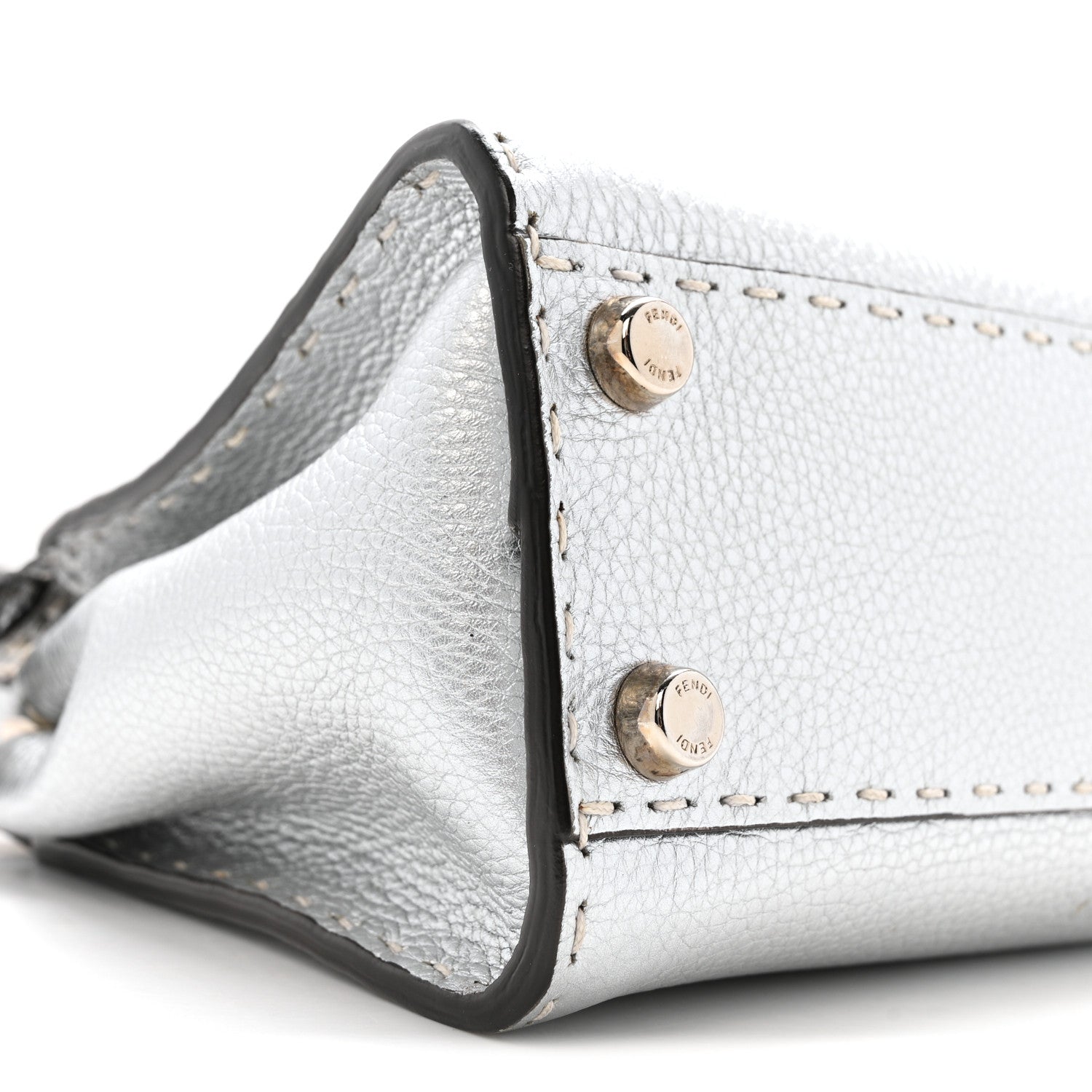 Fendi Cuoio Romano Lux Selleria Mini Peekaboo Iconic Satchel Argento 9 of 13