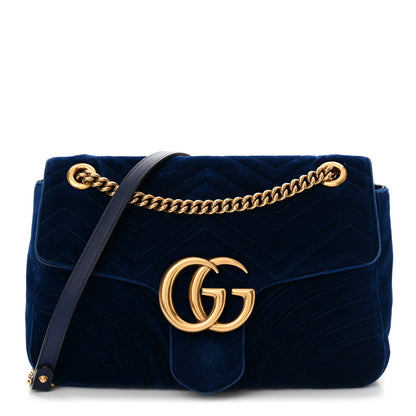 Gucci Velvet Matelasse Medium GG Marmont Shoulder Bag Cobalt Blue 1 of 15