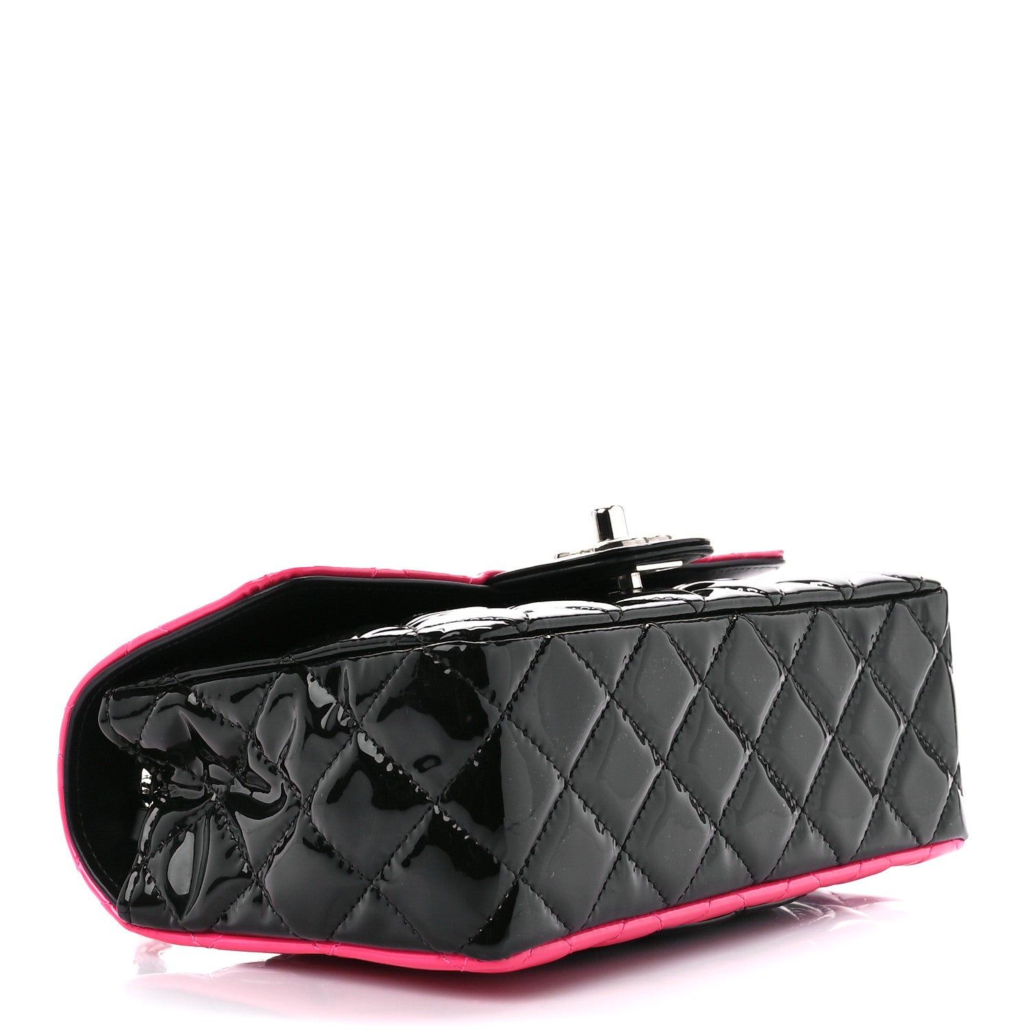 Chanel Patent Calfskin Quilted Bi-Color Mini Rectangular Flap Pink Black 4 of 11