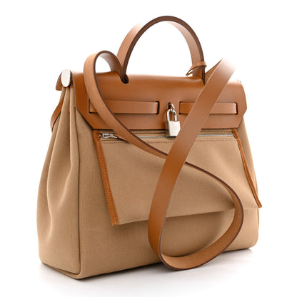 Hermes Military Toile Vache Hunter Herbag Zip Retourne 31 PM Chai Fauve 4 of 12