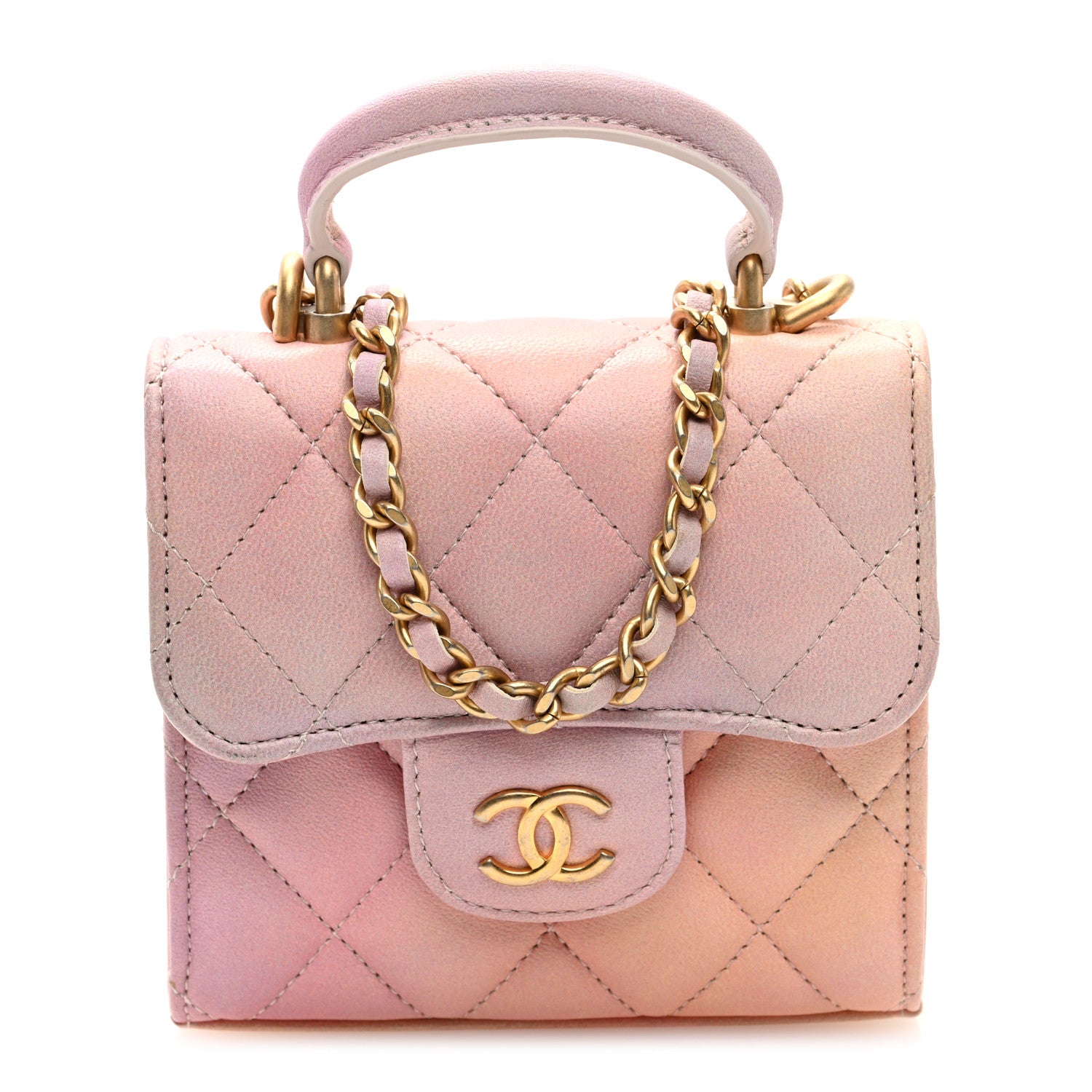 Chanel Lambskin Quilted Ombre Top Handle Flap Clutch With Chain Pink 1 of 11