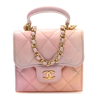Chanel Lambskin Quilted Ombre Top Handle Flap Clutch With Chain Pink 1 of 11