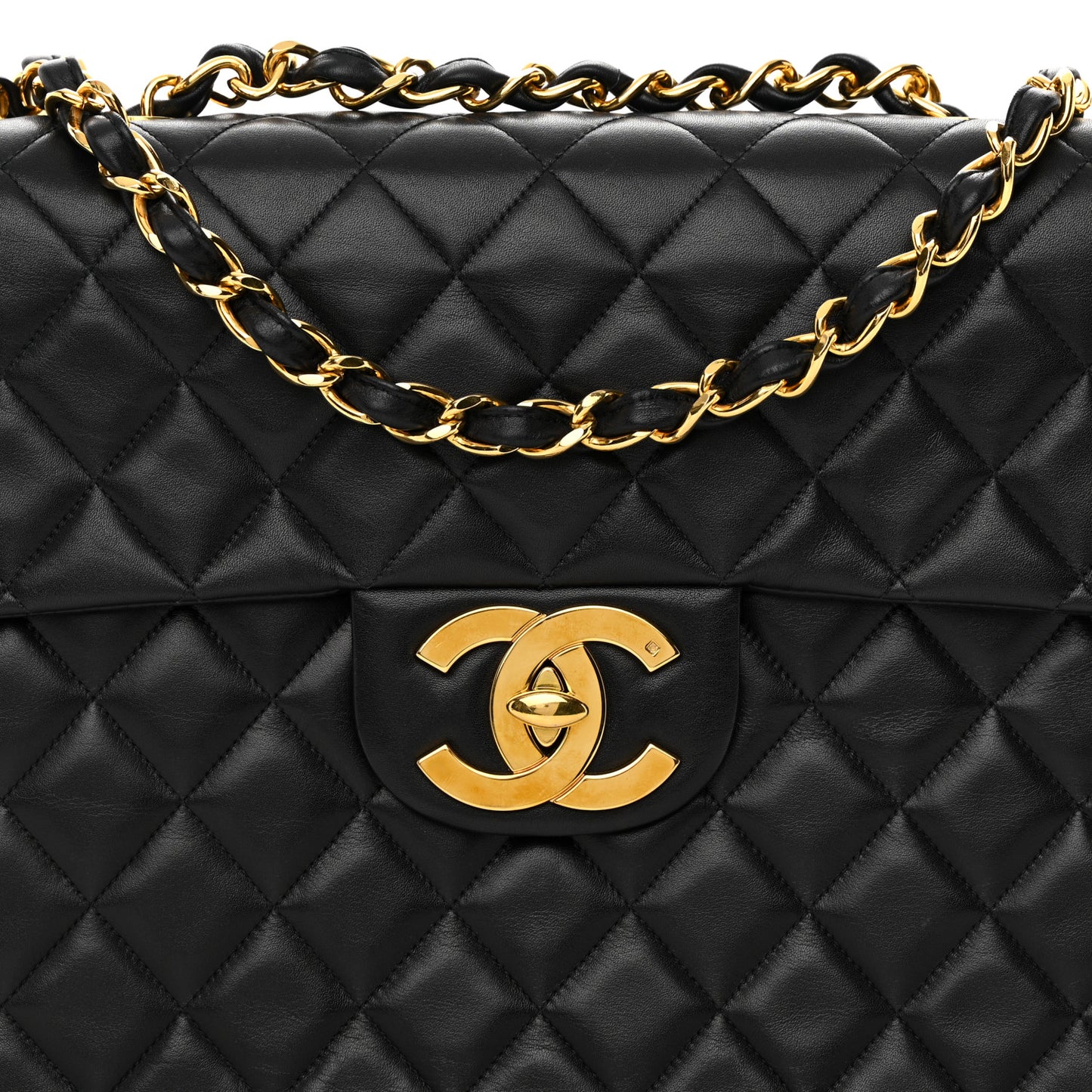 Lambskin Quilted XL Jumbo Single Flap Black