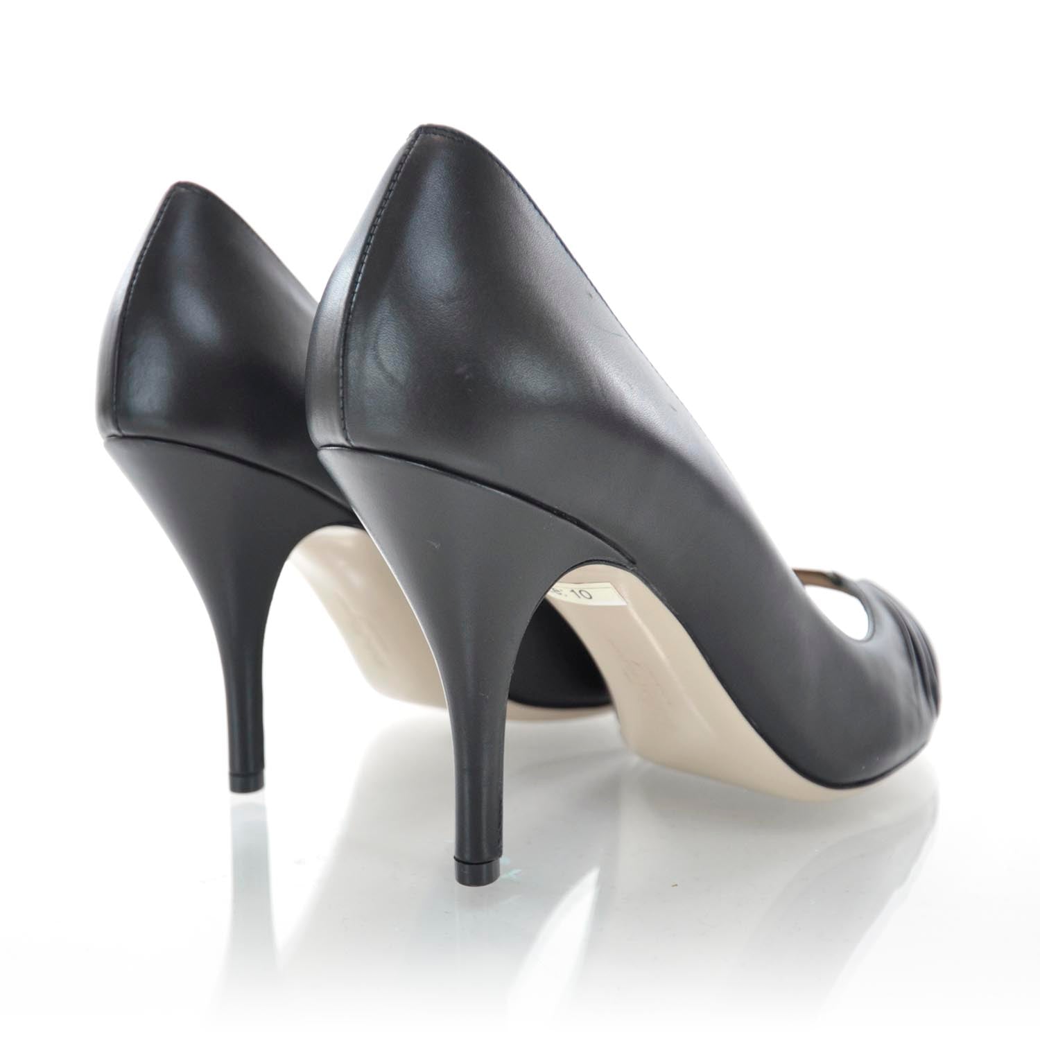 FASHIONPHILE SALVATOREFERRAGAMOLeatherMadreperlaPeepToeHeels10Black 3 of 6