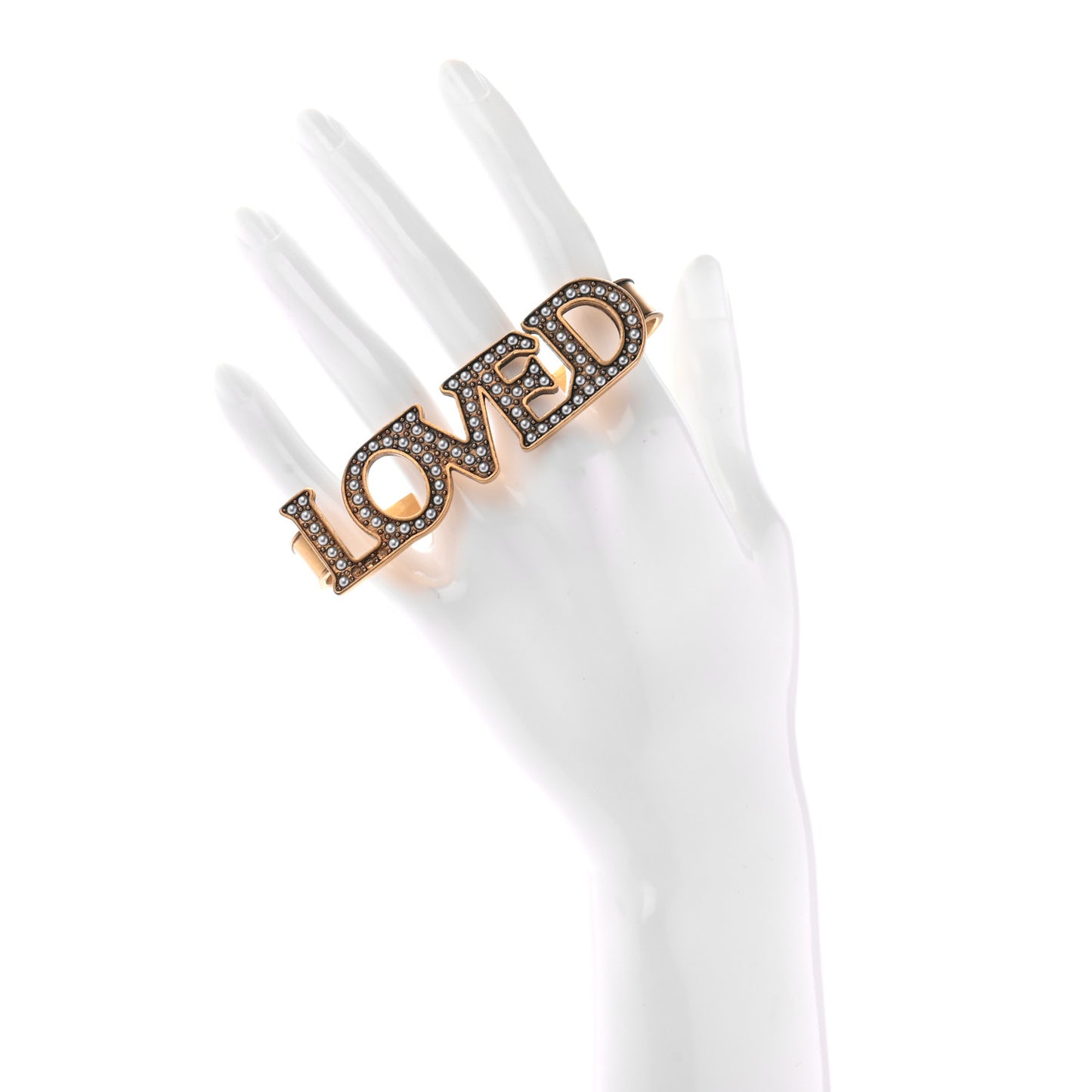 Metal Pearl Loved Palm Cuff Hand Piece Aged Gold