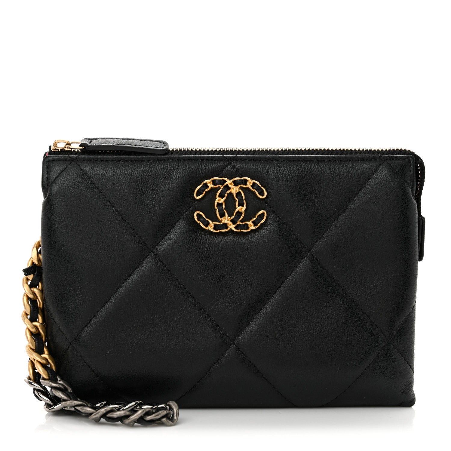 Chanel Shiny Goatskin Quilted Small Chanel 19 Pouch With Handle Black 1 of 10