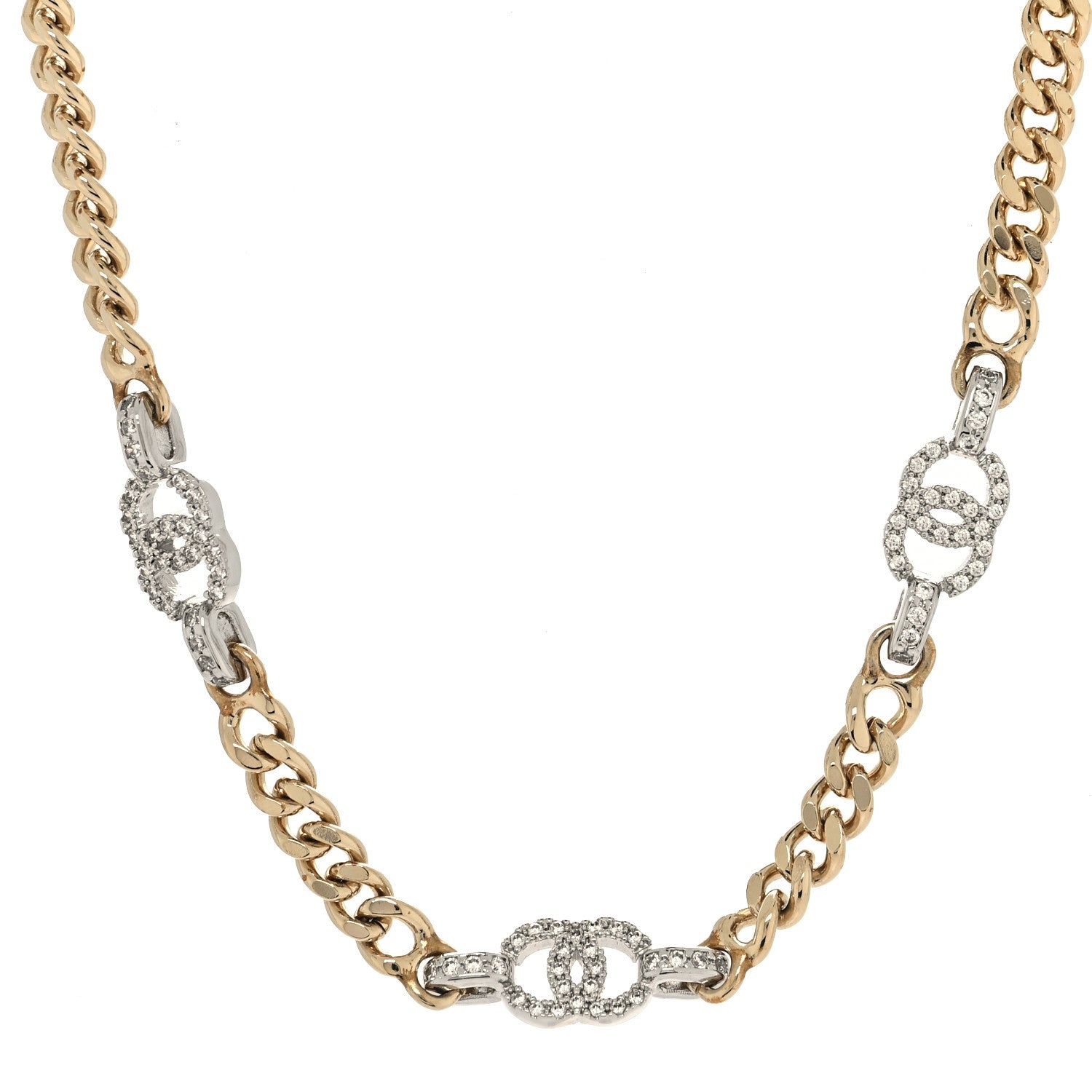 Chanel Crystal CC Chain Links Choker Necklace Gold 1 of 5