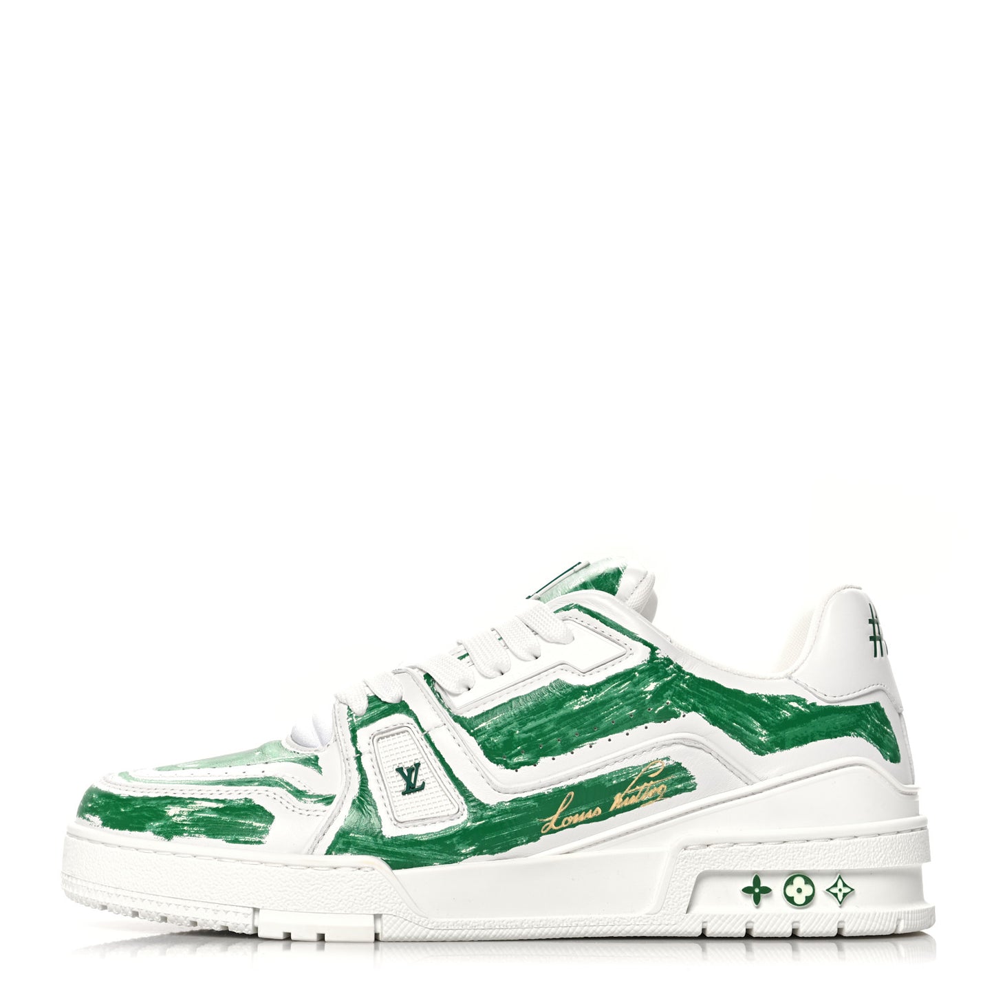 Calfskin Printed Mens LV Trainer Sneakers 8.5 Green