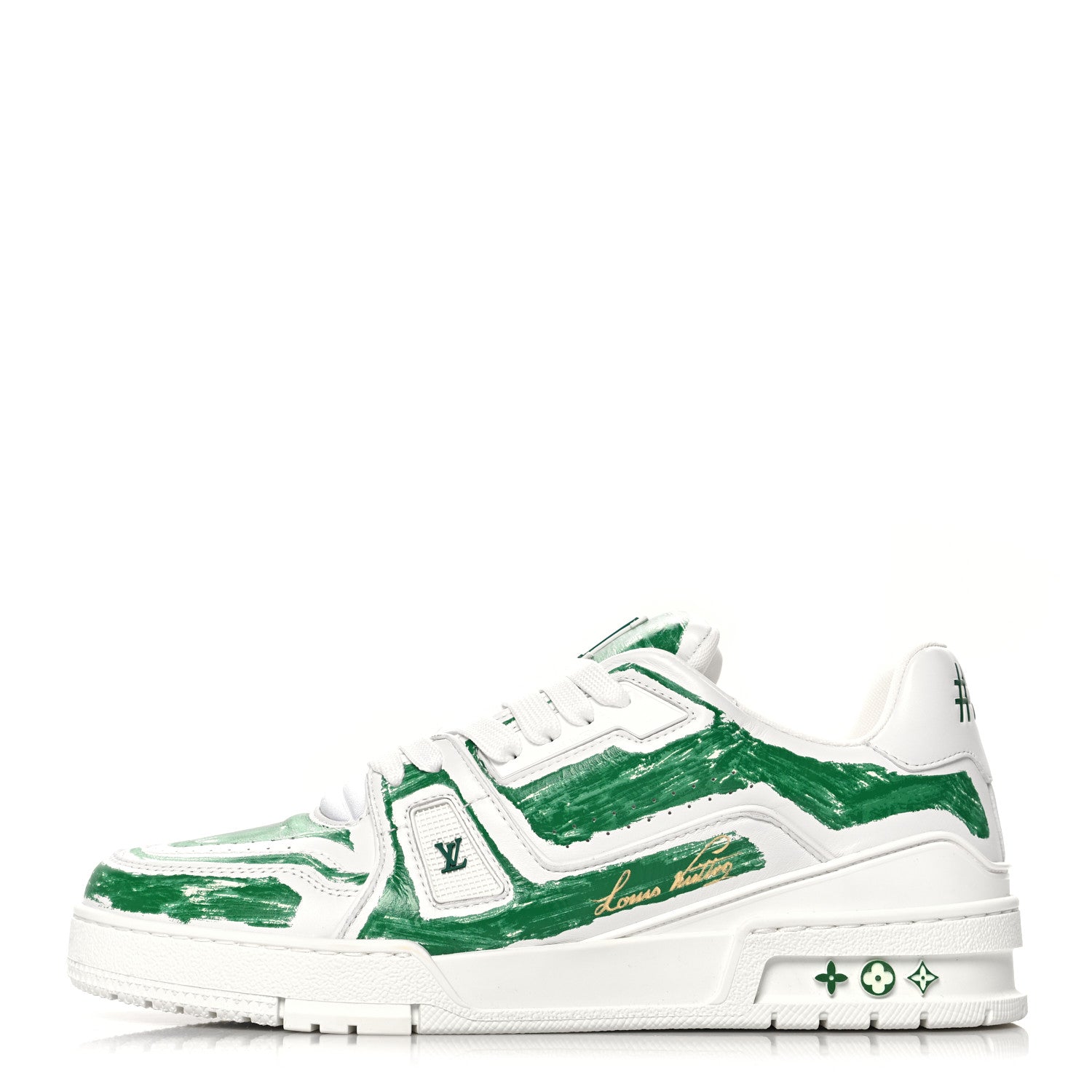 Louis Vuitton Calfskin Printed Mens LV Trainer Sneakers 8.5 Green 1 of 9