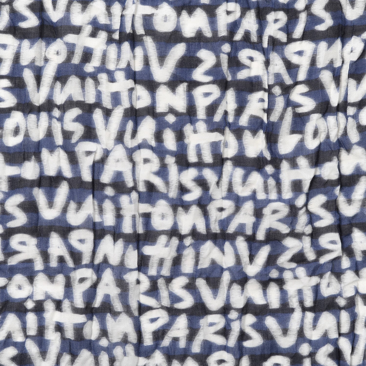 Louis Vuitton Wool Cotton Graffiti Etole Stole Blue 3 of 4
