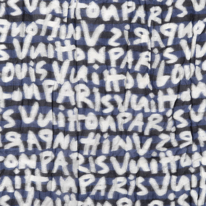 Louis Vuitton Wool Cotton Graffiti Etole Stole Blue 3 of 4