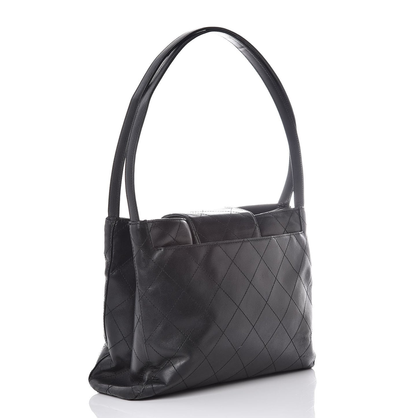 Lambskin Stitched Shoulder Bag Black