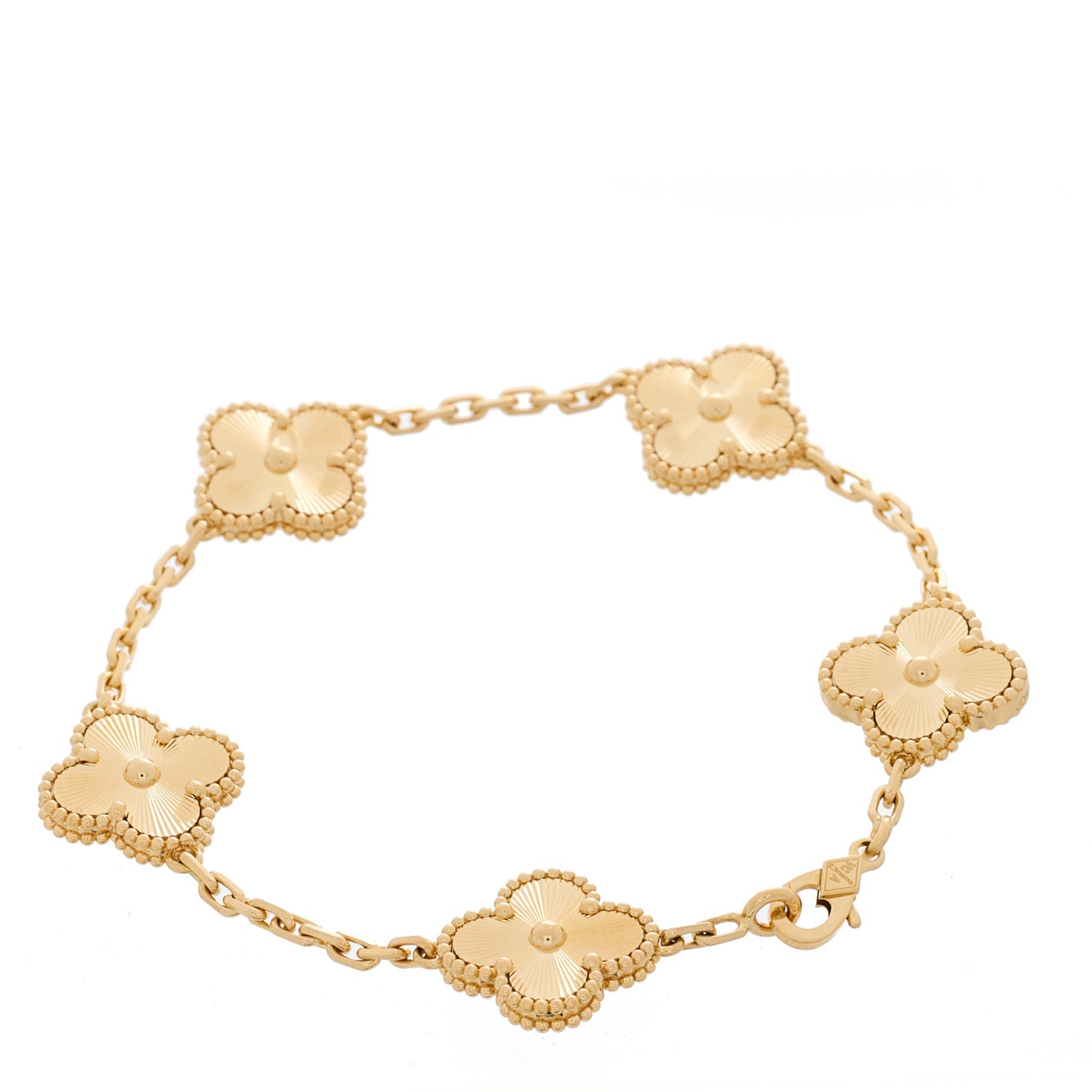 18K Yellow Gold 5 Motifs Guilloche Vintage Alhambra Bracelet