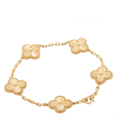 Van Cleef & Arpels 18K Yellow Gold 5 Motifs Guilloche Vintage Alhambra Bracelet 2 of 4