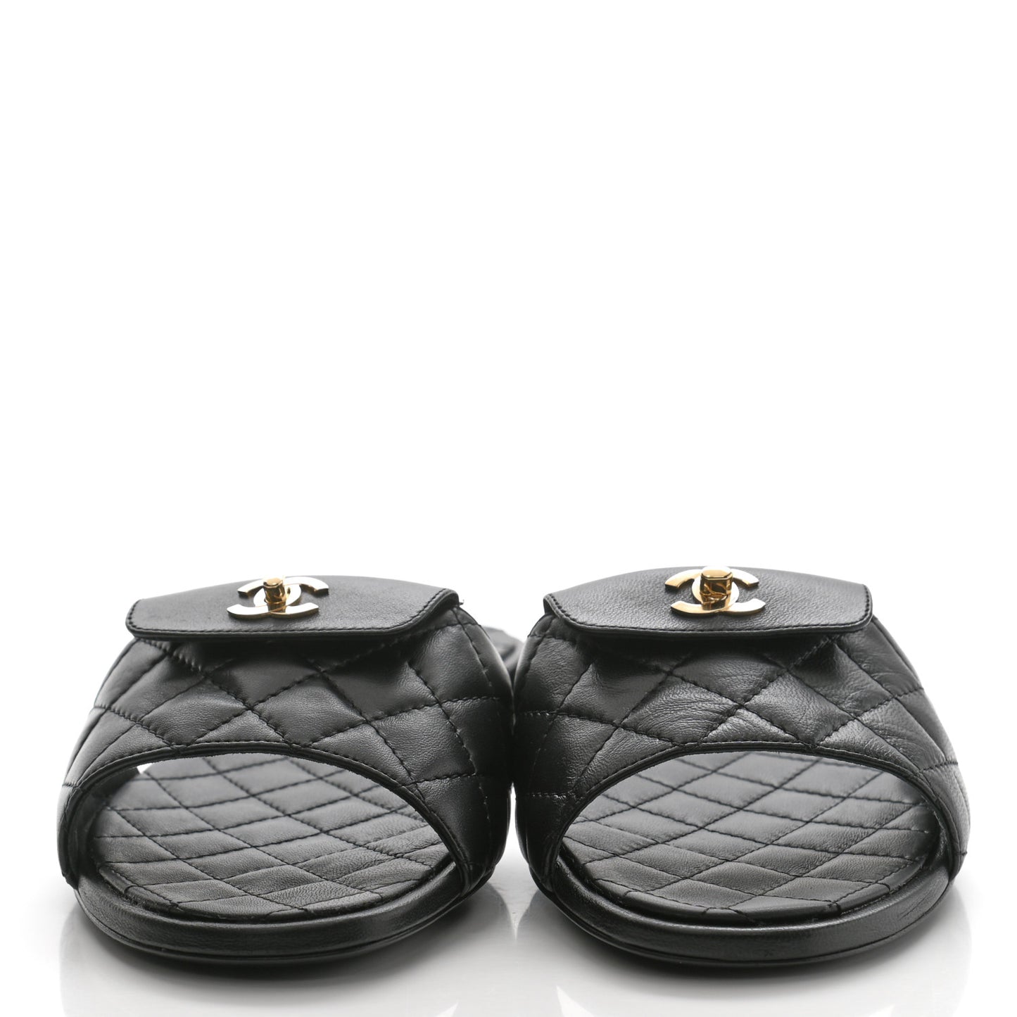 Lambskin Quilted CC Turnlock Sandals 40 Black
