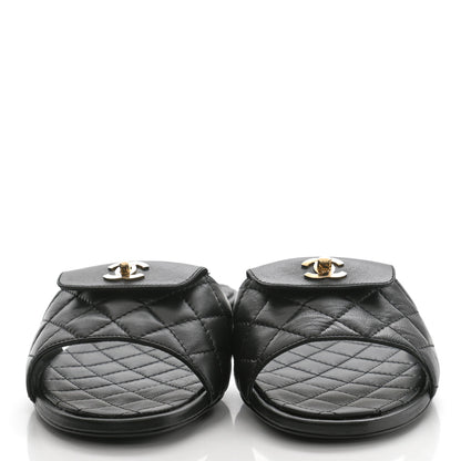 Chanel Lambskin Quilted CC Turnlock Sandals 40 Black 2 of 9