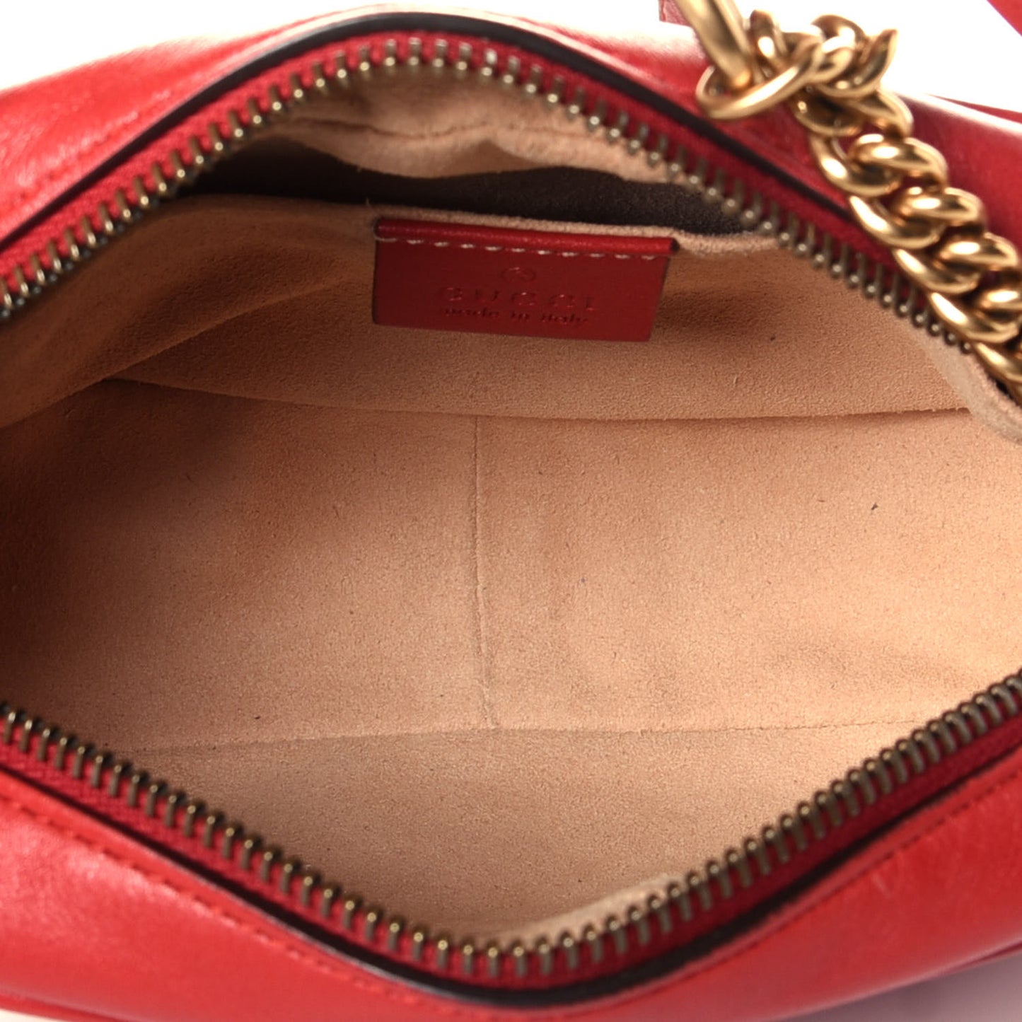 Calfskin Matelasse Mini GG Marmont Chain Shoulder Bag Hibiscus Red