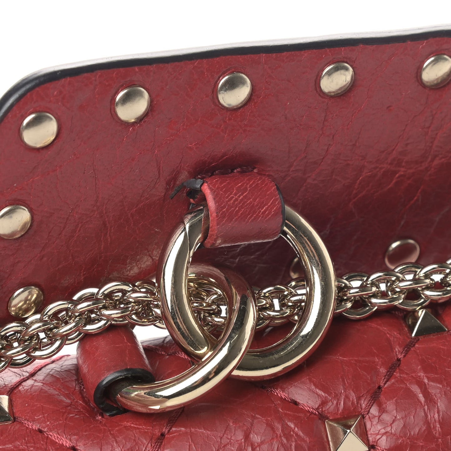 Craquele Nappa Small Rockstud Spike Shoulder Bag Red