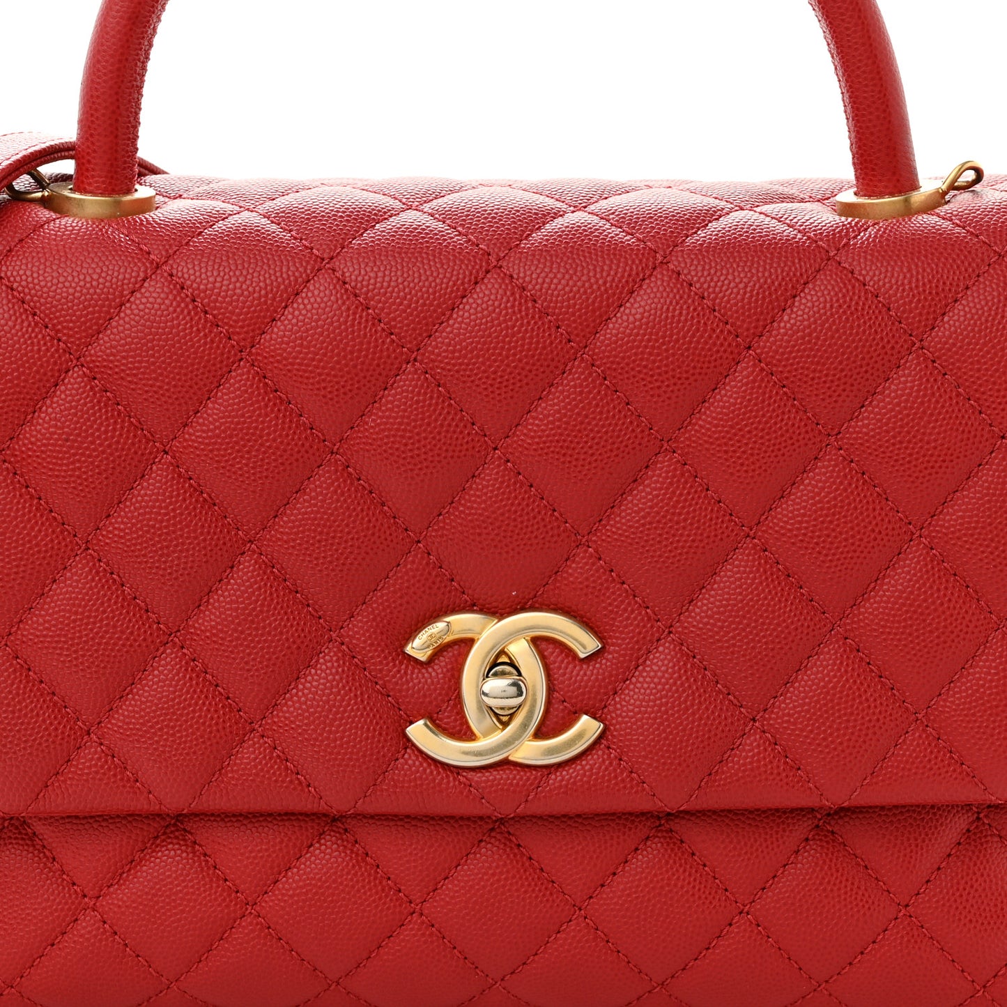 Caviar Quilted Small Coco Handle Flap Red