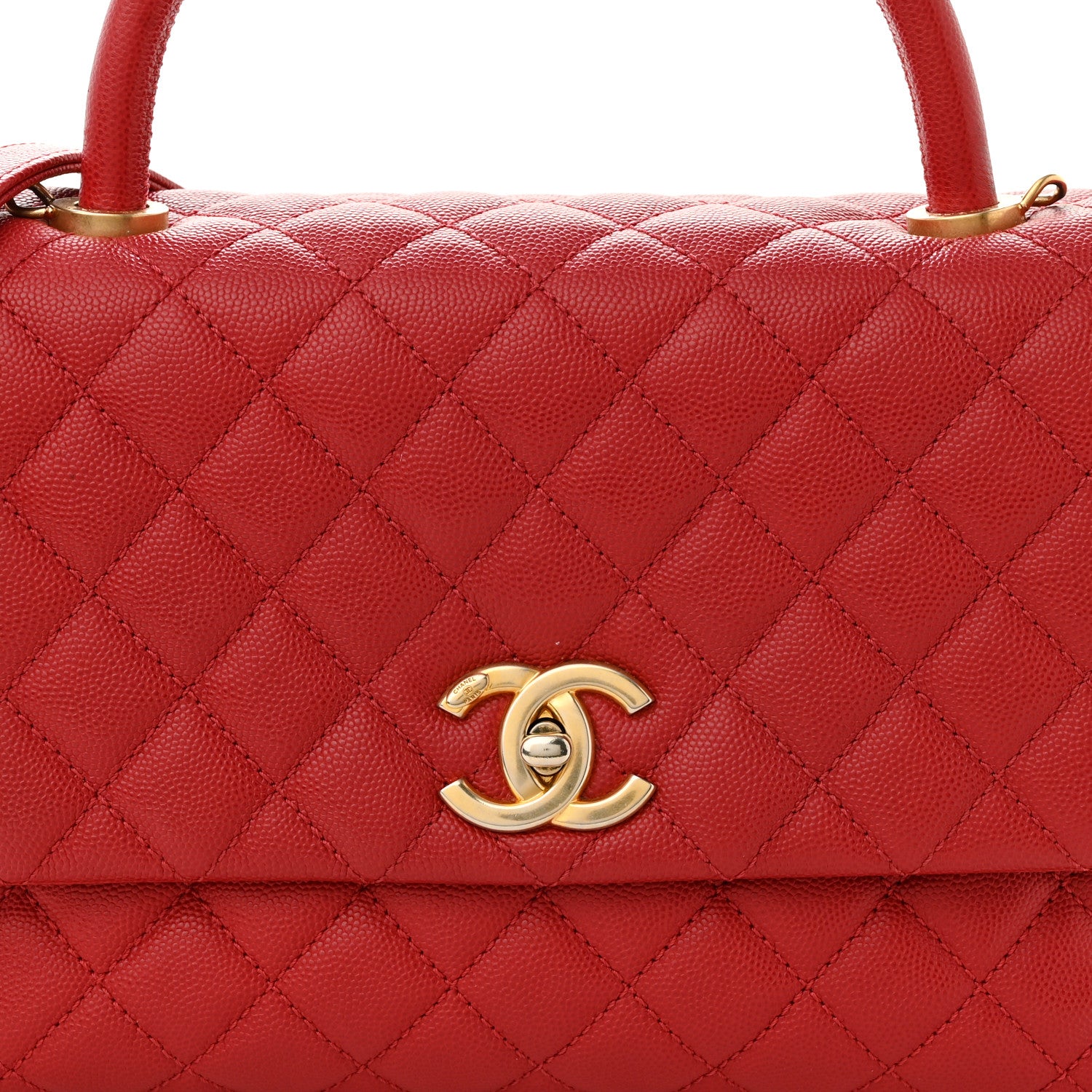 Chanel Caviar Quilted Small Coco Handle Flap Red 8 of 11