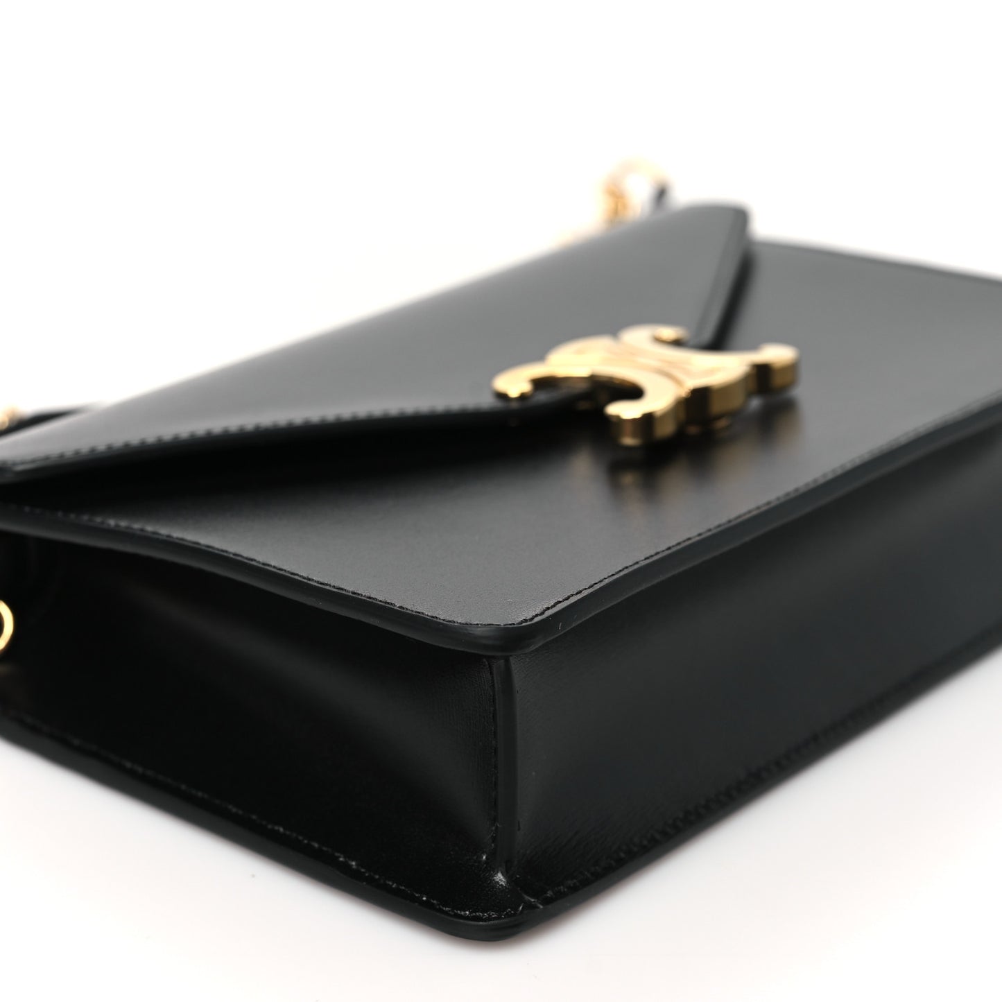 Shiny Calfskin Triomphe Margo Wallet on Chain Black