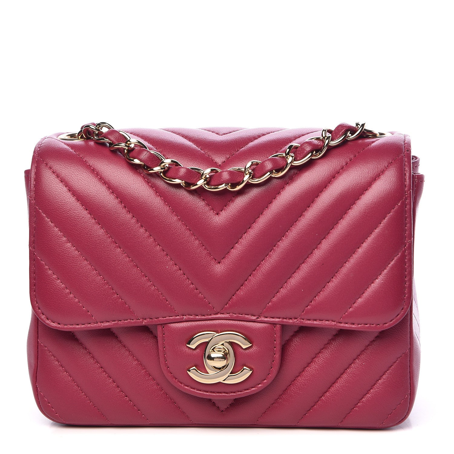Chanel Lambskin Chevron Quilted Mini Square Flap Fuchsia 1 of 16