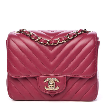 Chanel Lambskin Chevron Quilted Mini Square Flap Fuchsia 1 of 16