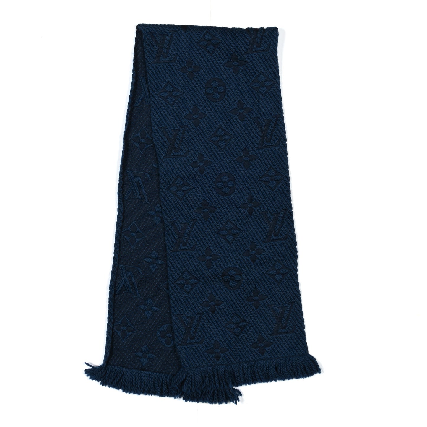 Wool Silk Logomania Scarf Denim Dark