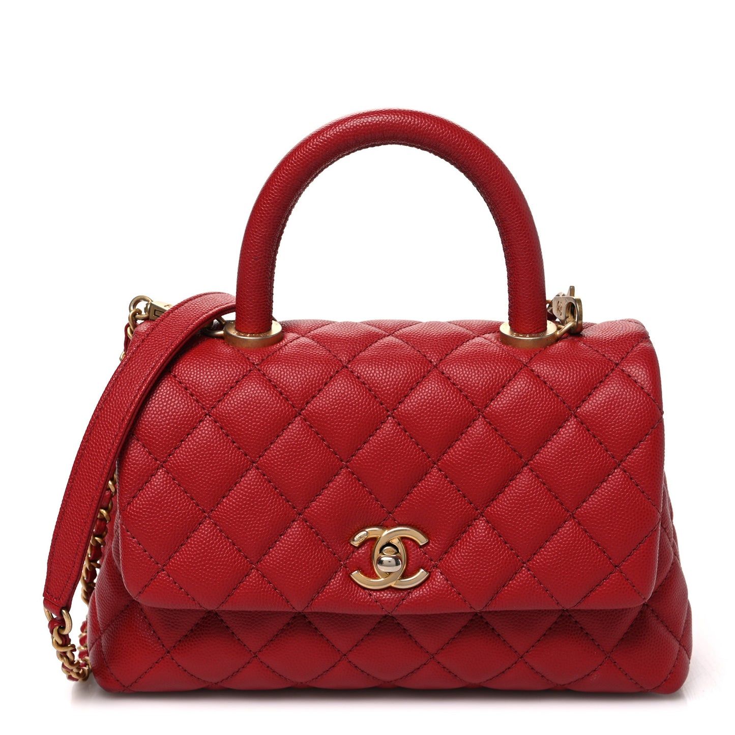 Caviar Quilted Mini Coco Handle Flap Red