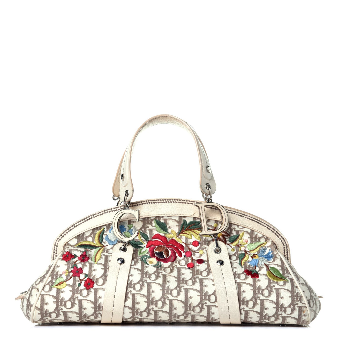 Monogram Vintage Flowers Frame Satchel Beige