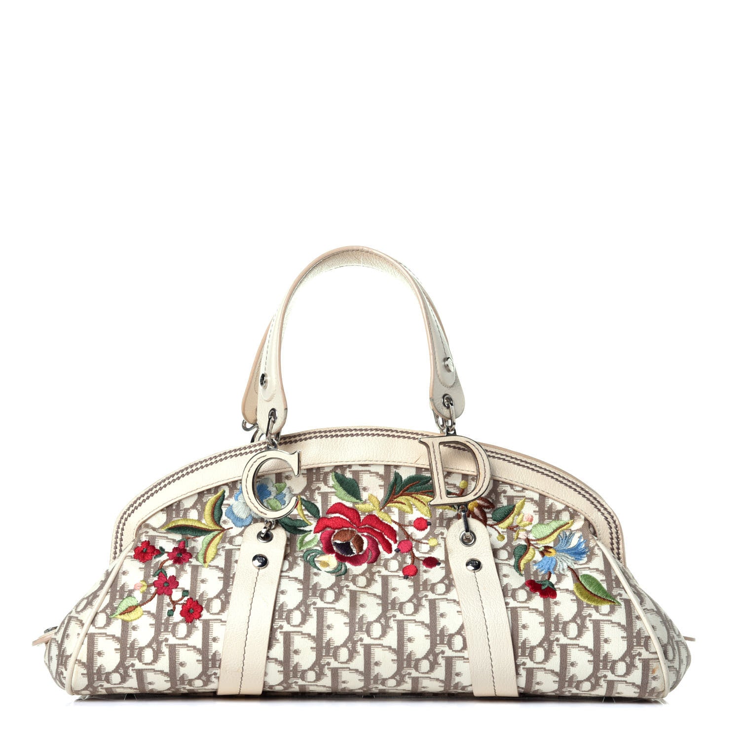 Christian Dior Monogram Vintage Flowers Frame Satchel Beige 1 of 10